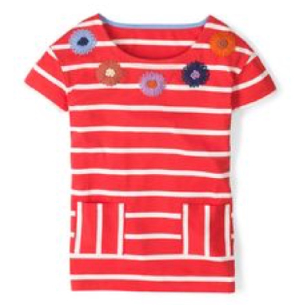 BODEN~Embroidered Flowers Short Sleeve Stripe Top